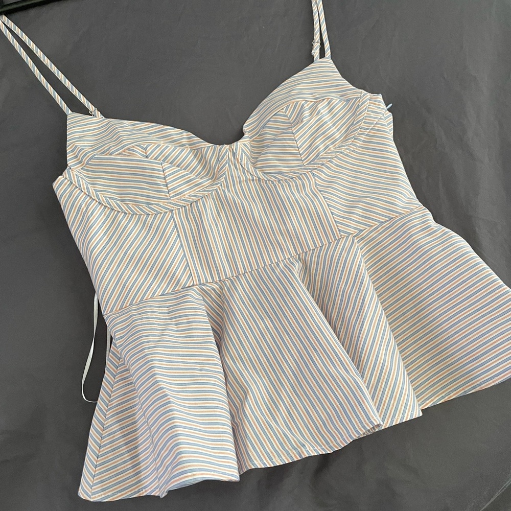 Zara Striped Peplum Cami Top - Blue & Cream